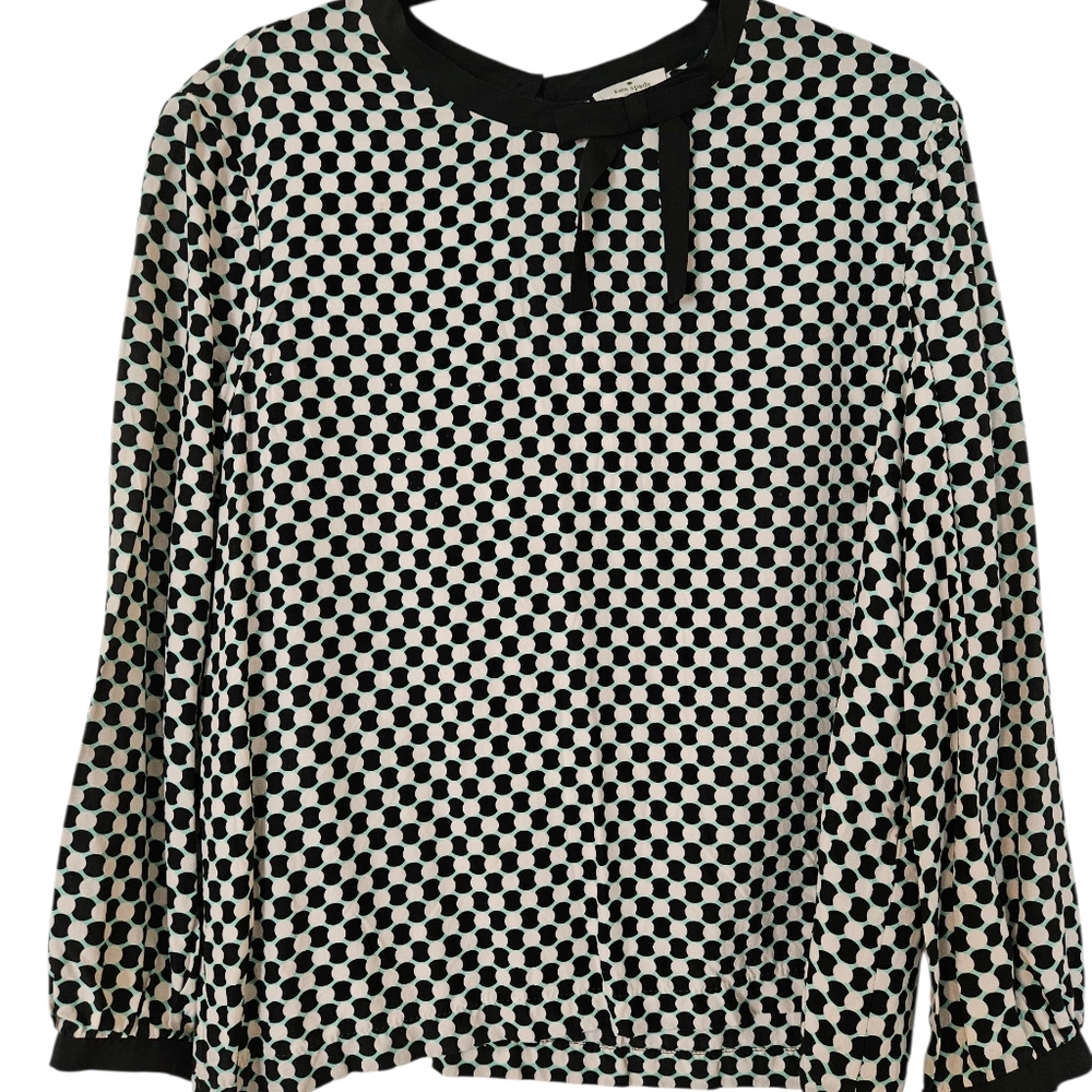 Kate Spade silk polka dot bow turquoise blouse, Size XL